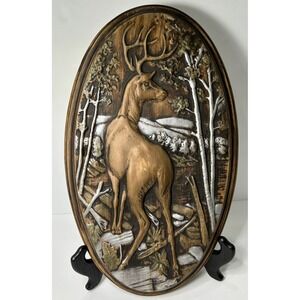 Holland Mold‎ Deer Buck Birch Plaque Cabin Wall Art Man Cave Decor Vintage